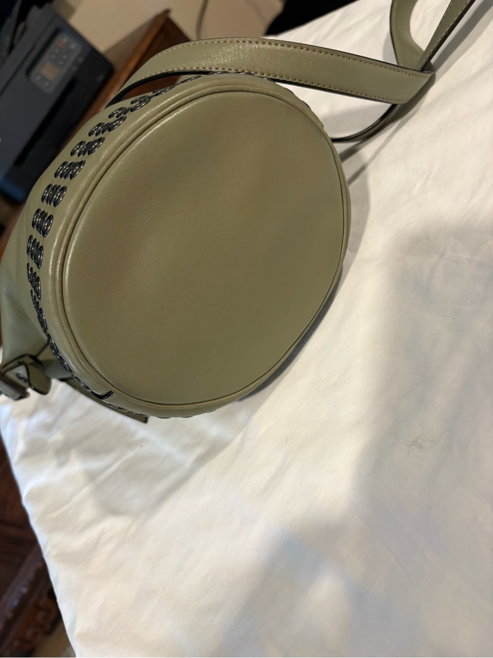 Coach Bleecker Grommets Olive Grey Leather Crossbody Bucket Bag - Picture 6 of 12
